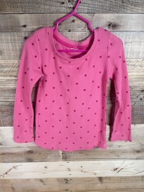 Pink Polka Dots Girls Sz (4-6) Warm Waffle Pattern Thermal Top Long Sleeve Shirt